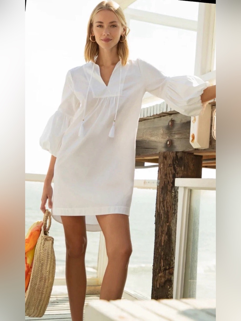 Trina Turk Cotton Flowering Dress in White M pit to pit 22 (mix31)